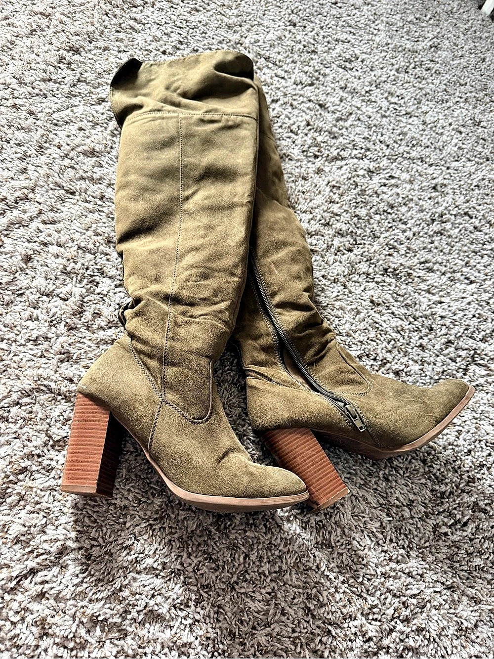 JustFab Over-the-Knee Heeled Boots in Green US 7